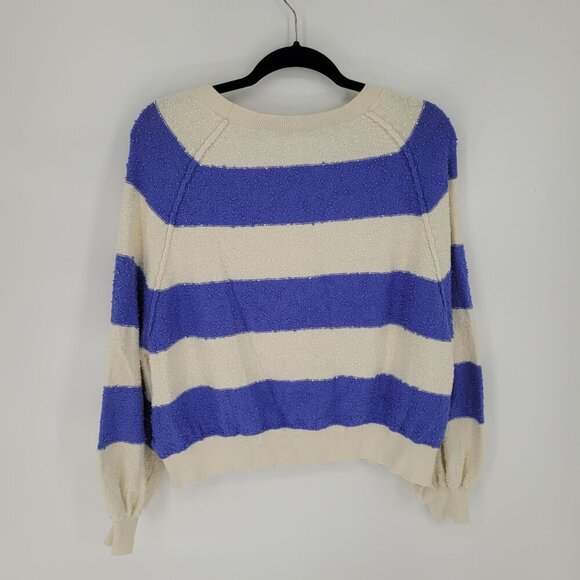 Free people womens small Found my friend Boucle Pullover blue white stripe knit - Picture 9 of 10
